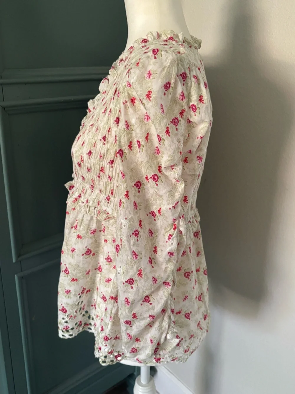 Anthropologie Ruched-Sleeve Smocked Blouse- NWOT